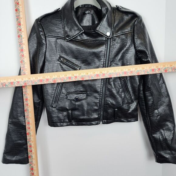AQUA Croc Embossed Faux Leather Biker Moto Jacket Size Small - Picture 7 of 7